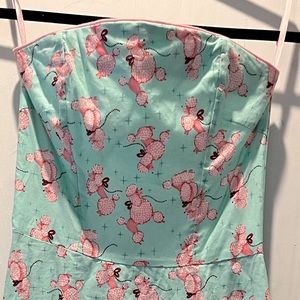 Pink poodle retro strapless teal dress